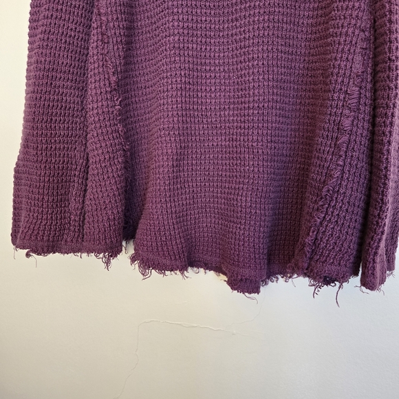 Free People Purple Sunrise Cold Shoulder Waffle Knit Sweater Size Large - Picture 6 of 10